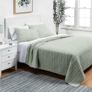 Threshold NWT Full/Queen green clipped texture quilt